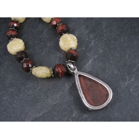 Vintage Sterling Red Tigers Eye Quartz Oriental Necklace - Picture 8 of 8
